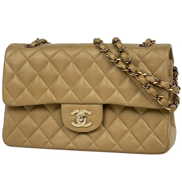 Chanel Shoulder Bag Quilted Double Flap CC Logo Leather Beige in Beige Leather from The Reluxe