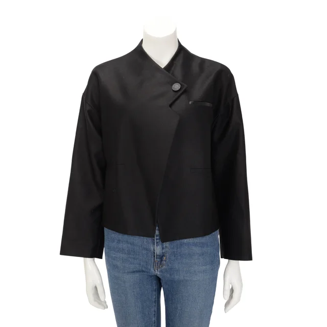 Hermès Twill Clou De Selle Button Jacket FR 36 in Black Wool from Blue Spinach