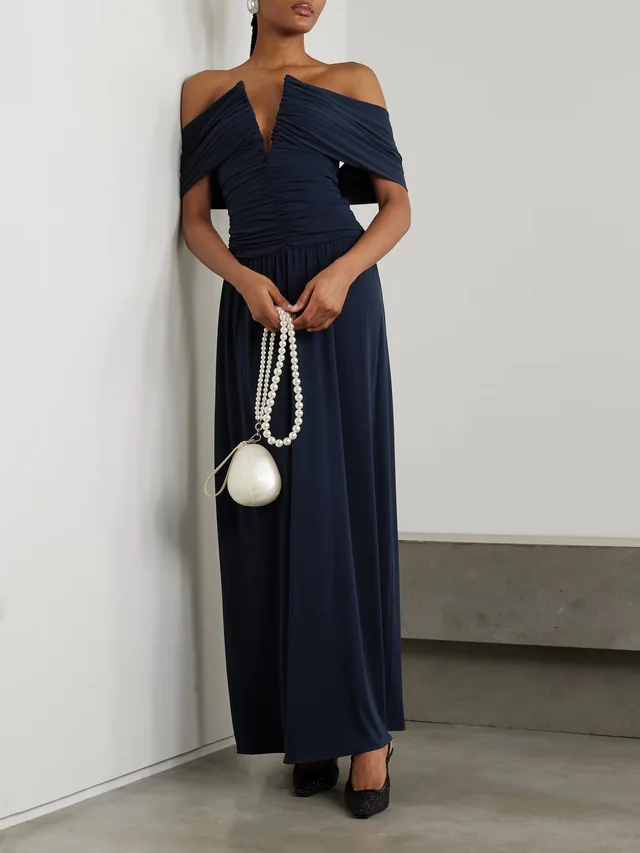 MAGDA BUTRYM Off-the-shoulder ruched jersey dress in Blue, photo 2 of 2 from NET-A-PORTER (Canada)