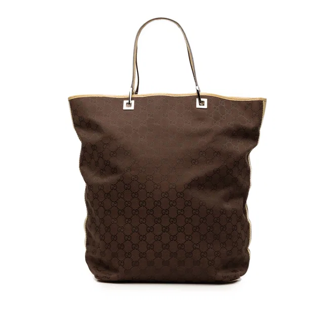 Brown Gucci Large GG Canvas Shopper Tote in Brown Canvas from Designer Revival