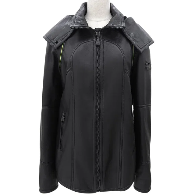 Chanel 2004 Sheepskin Sports Line CC Mark Zip-Up Blouson #40 Black/Neon Yellow in Black Leather from VINTAGE QOO TOKYO