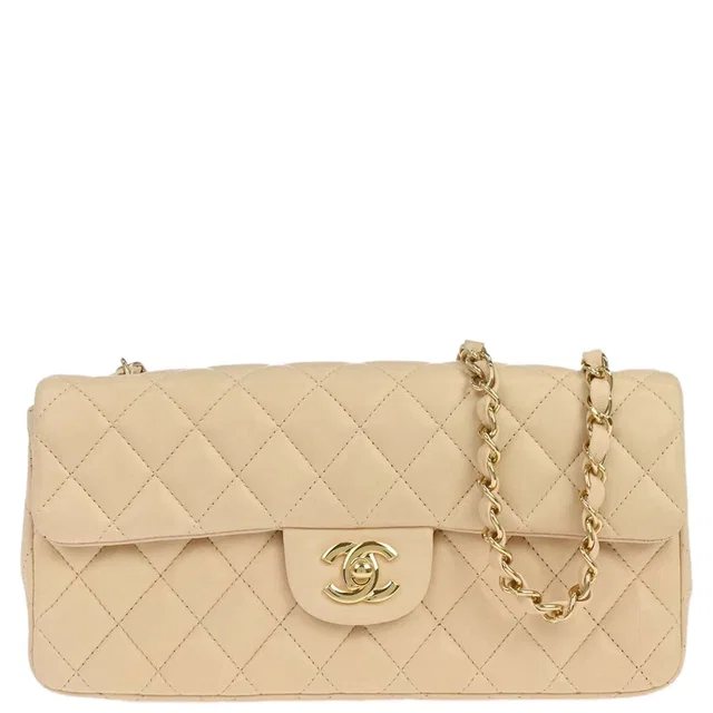 Chanel 2010-2011 Beige Lambskin East West Shoulder Bag in Beige Lambskin from AMORE Vintage Tokyo