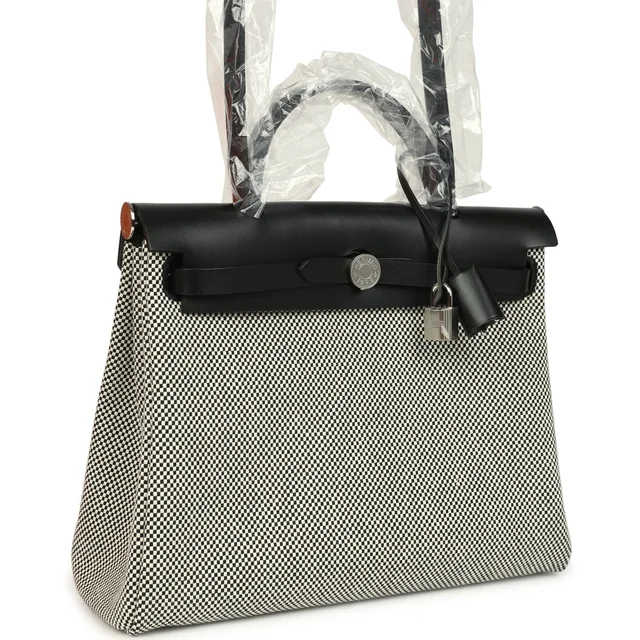 Hermès Herbag Zip PM 31 Black Vache Hunter and Ecru-Black Criss Viking Canvas Palladium Hardware in Black Canvas from Madison Avenue Couture, photo 2 of 2