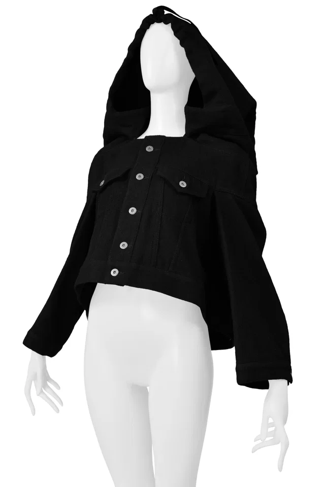 Tao For Comme Des Garcons Black Wool Jacket With Front Pockets With Giant Hood 2010 in Black Wool from Resurrection Vintage