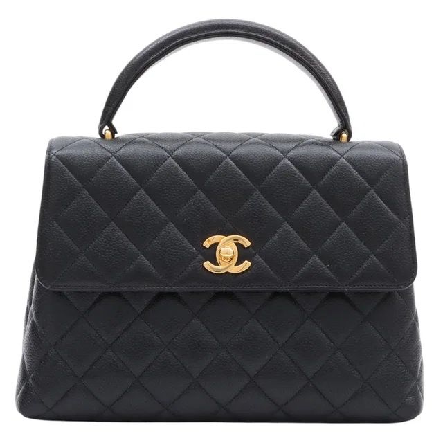 Chanel Circa 1997 Caviar Skin CC Turnlock Handbag, Black in Black Caviar leather from VINTAGE QOO TOKYO