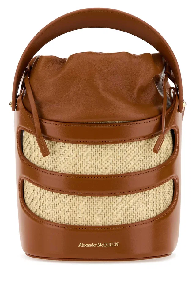 Alexander McQueen Rise Bucket Bag — Tan in Brown Calfskin from HEWI