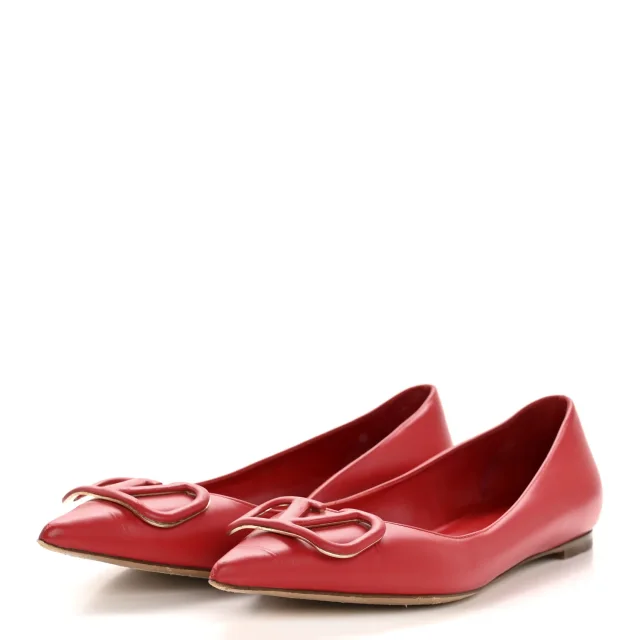 Valentino Garavani Nappa Vlogo Flats 38.5 Rouge Pur in Red Nappa leather from FASHIONPHILE, photo 4 of 11