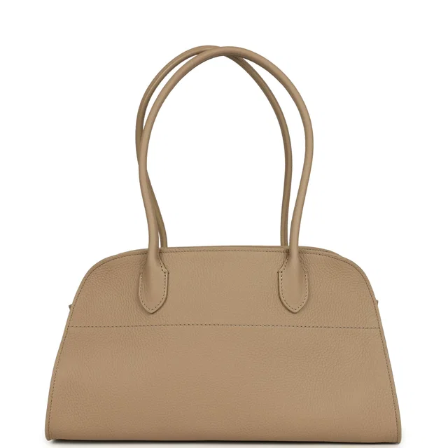 The Row Margaux Shoulder 12 Bag Dark Taupe Calfskin Silver Hardware in Taupe Calfskin from Madison Avenue Couture