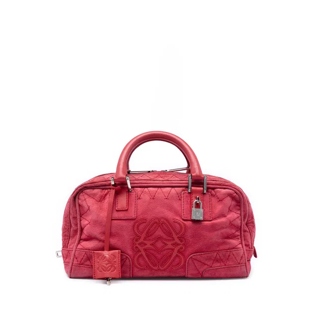 Red LOEWE Stitched Suede Amazona 28 Handbag in Red Suede from Designer Revival