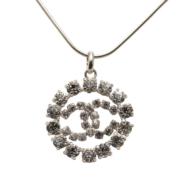 Silver Chanel CC Brass Strass Pendant Necklace in Silver from Designer Revival, photo 1 of 1