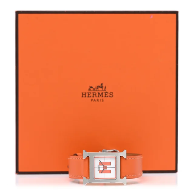 Hermès Stainless Steel Swift 21mm Heure H Hour Quartz Watch Orange in Orange Swift leather from FASHIONPHILE, photo 5 of 5