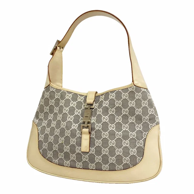 Gucci Shoulder Bag GG Canvas Jackie Ivory Gray Silver in White Canvas from The Reluxe