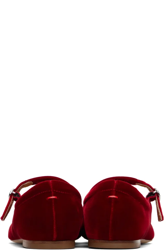 Aeyde Burgundy Uma Velvet Mary-Jane Flats, photo 2 of 5 from SSENSE