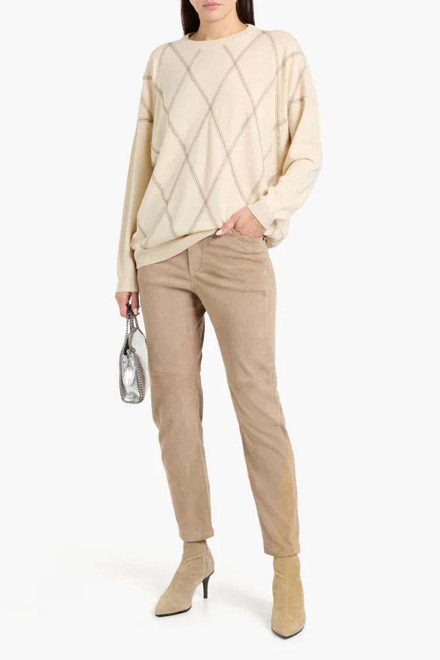 Brunello Cucinelli Bead-Embellished Wool, Cashmere and Silk-Blend Sweater in Beige, photo 2 of 4 from THE OUTNET