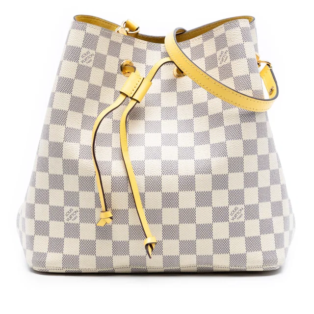 White Louis Vuitton Damier Azur Neonoe MM Bucket Bag in White Canvas from Designer Revival, photo 1 of 1