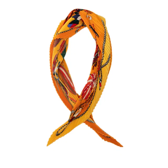 Orange Hermès Les Folies du Ciel Plisse Silk Scarf 140 Scarves in Orange Silk from Designer Revival