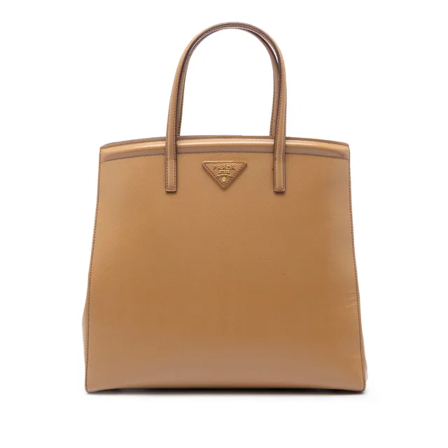 Brown Prada Saffiano Vernice Parabole Satchel in Brown Saffiano leather from Designer Revival