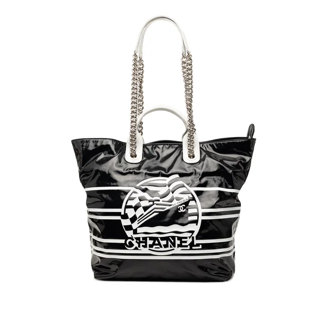 Black Chanel Coated Canvas La Pausa Bay Shopping Satchel in Black Coated canvas from Designer Revival