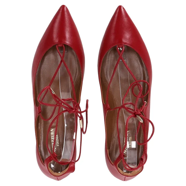 Aquazzura Christhy Lace-Up Ballet Flats in Red Leather in Red, photo 5 of 6 from ShopSimon