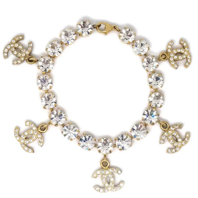 Chanel Rhinestone Bracelet Gold 96P in Gold from AMORE Vintage Tokyo