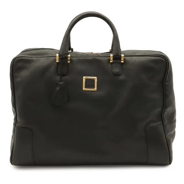 Loewe Anagram Boston Bag Purse Leather Black Gold in Black Leather from The Reluxe