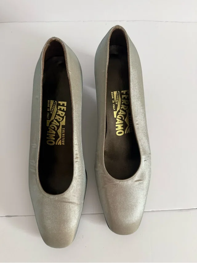Ferragamo Silver Metallic Round-Toe Pumps Size 6 in silver|gray Leather from Poshmark