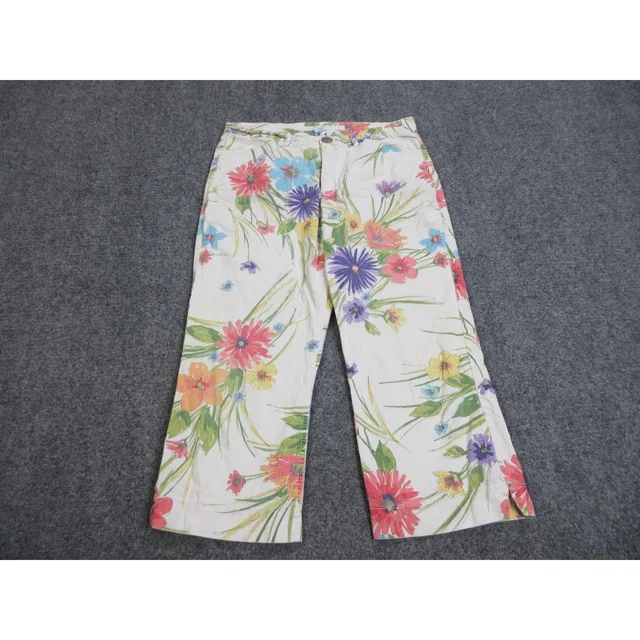 Escada Sport Pants Womens L 42 Multicolor Floral Capri Crop Twill Stretch Casual in green|pink from Poshmark