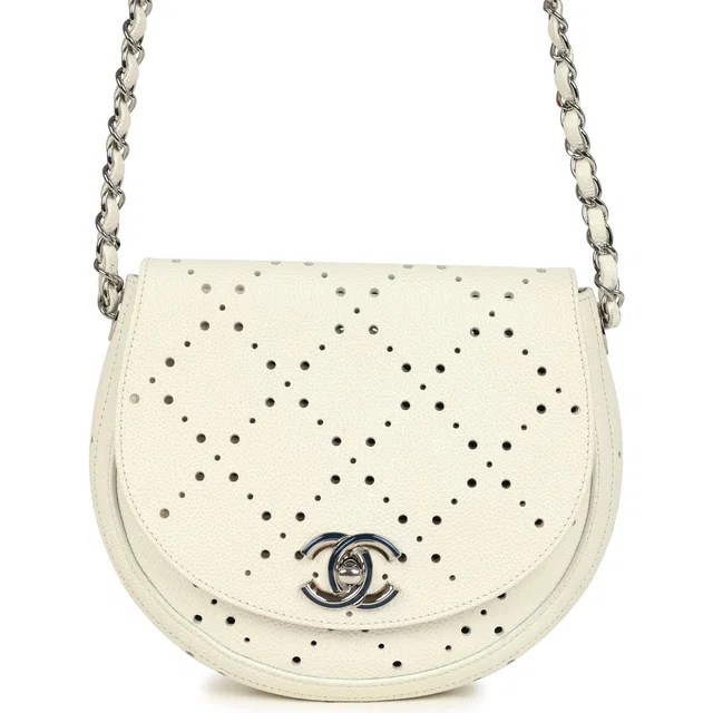 Chanel Perforated Messenger Bag White Caviar Silver Hardware in White Caviar leather from Madison Avenue Couture