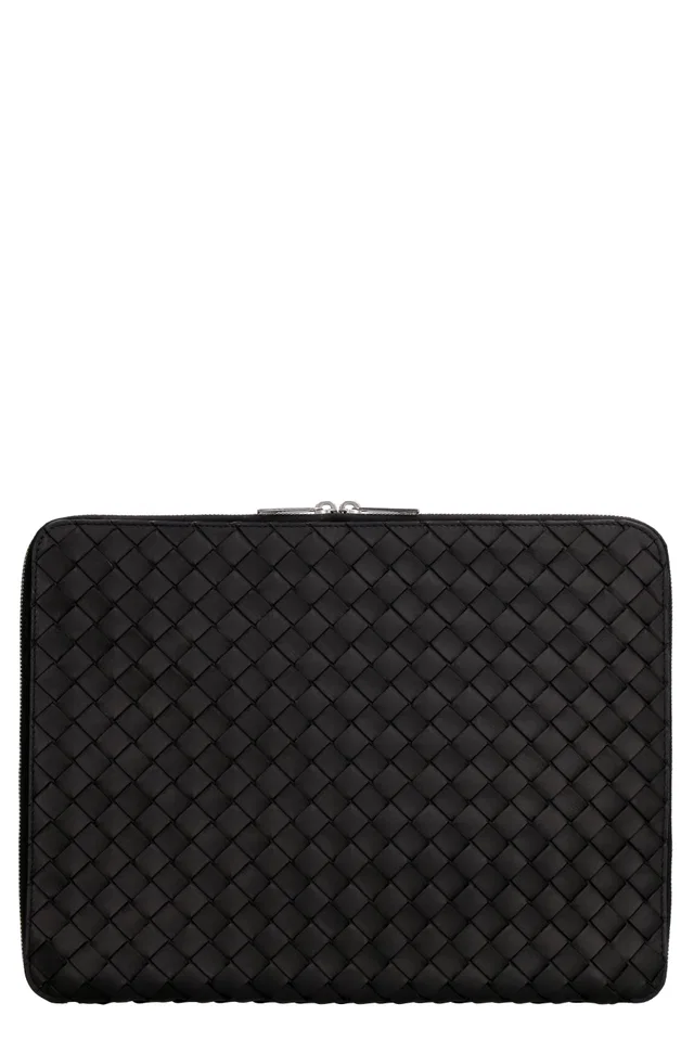 Bottega Veneta Intrecciato Hydrology Clutch — Black Calf in Black Woven leather from HEWI