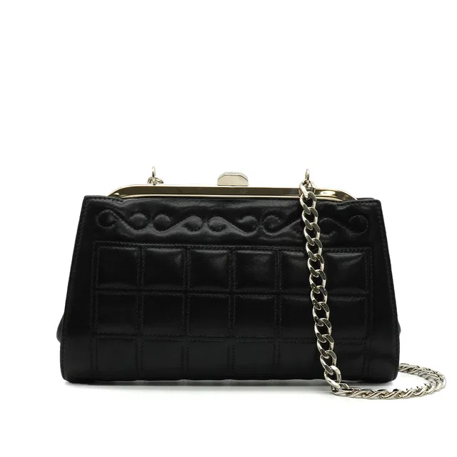Chanel Vintage Matelasse Cocomark Rhinestone Chain Shoulder Bag Black Lamb Skin Silver Hardware in Black from Luxury Promise