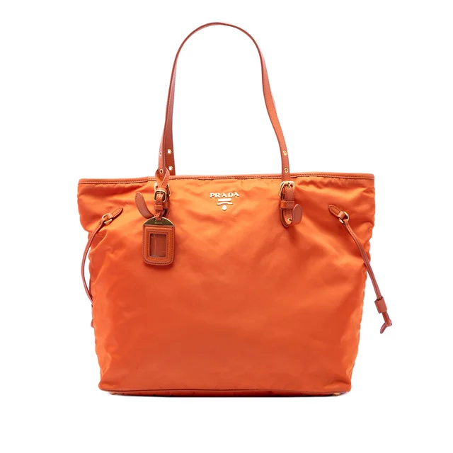 Orange Prada Saffiano Trimmed Tessuto Tote in Orange Saffiano leather from Designer Revival