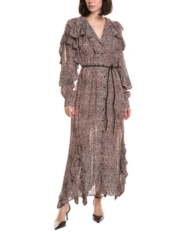FARM Rio Baby Leopard Pink Long Sleeve Angled Frill Maxi Dress, image 1 of 1 from Rue La La
