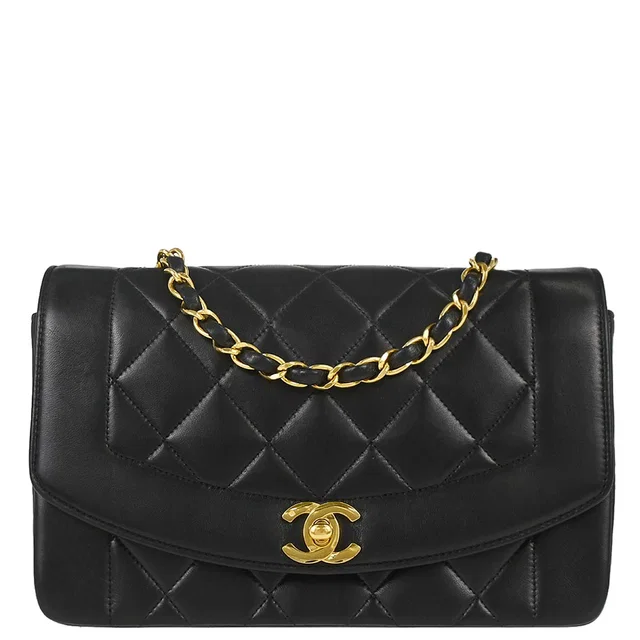 Chanel 1991-1994 Black Lambskin Small Diana Shoulder Bag in Black Lambskin from AMORE Vintage Tokyo