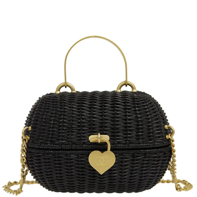 Chanel 2004-2005 Black Rattan Basket 2way Shooulder Handbag in Black Raffia from AMORE Vintage Tokyo