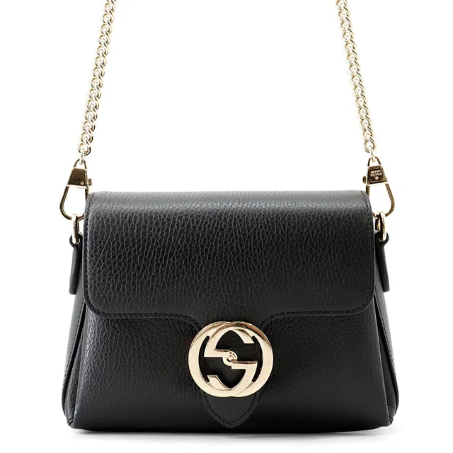 Gucci Interlocking G Chain Shoulder Black607720 Leather in Leather from GALLERY RARE
