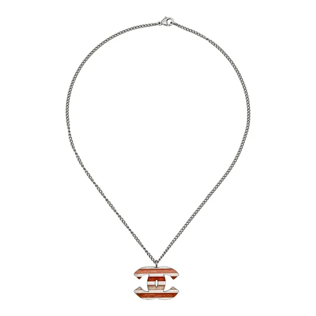 Chanel Striped CC Enamel Pendant Necklace from Clotheshorse Anonymous