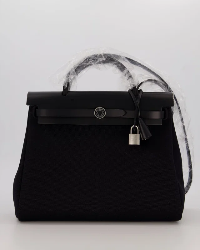 Hermès Herbag 31 Zip Bag in Black Canvas from Sellier