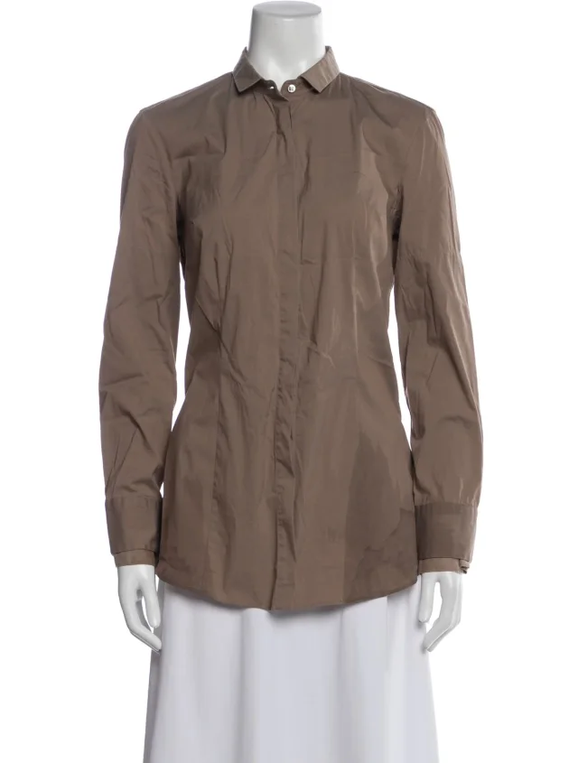 Brunello Cucinelli Silk Long Sleeve Button-Up Top in brown|red Silk from The RealReal