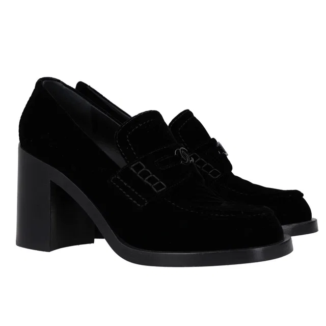 Chanel Velvet Block-Heel Loafer Pumps in Velvet from HEWI