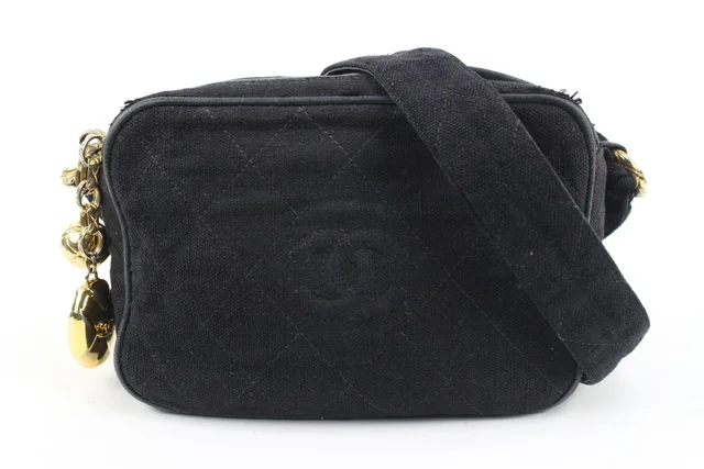 Chanel Ultra Rare Black Woven Gold Charm Camera Bag in Black Woven leather from Bagriculture