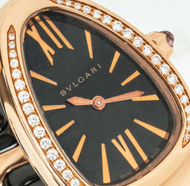 Bvlgari Black Ceramic 18K Rose Gold Diamond Serpenti Spiga Watch in Black Ceramic from HEWI, photo 5 of 5