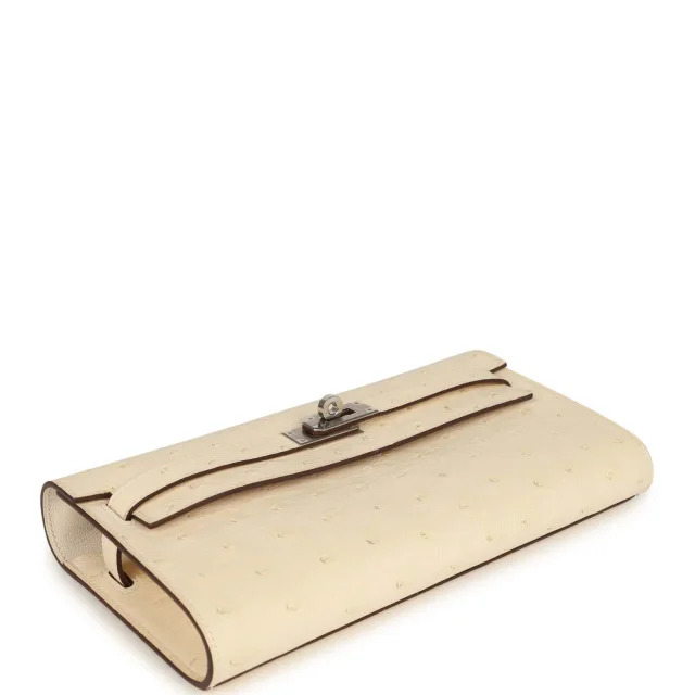 Hermès Kelly Wallet To Go Gris Nata Ostrich Palladium Hardware in Ivory Exotic from Madison Avenue Couture, photo 2 of 2