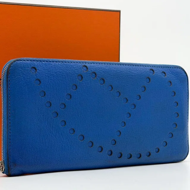 Hermès Azap Long Evelyne All Leather Blue Wallet in Blue Leather from The Reluxe