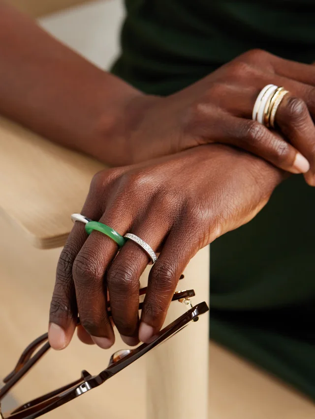 BY PARIAH Kalahari set of three sterling silver, chalcedony and diamond rings in green 40% Chalcedony 40% Sterling silver 20% Diamond, photo 4 of 5 from NET-A-PORTER (Canada)