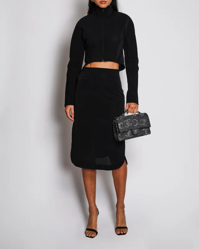 Alaïa Black Mesh Cropped Zip-Up Jacket and Pencil Skirt Set Size FR 36 (UK 8) in Black from Sellier