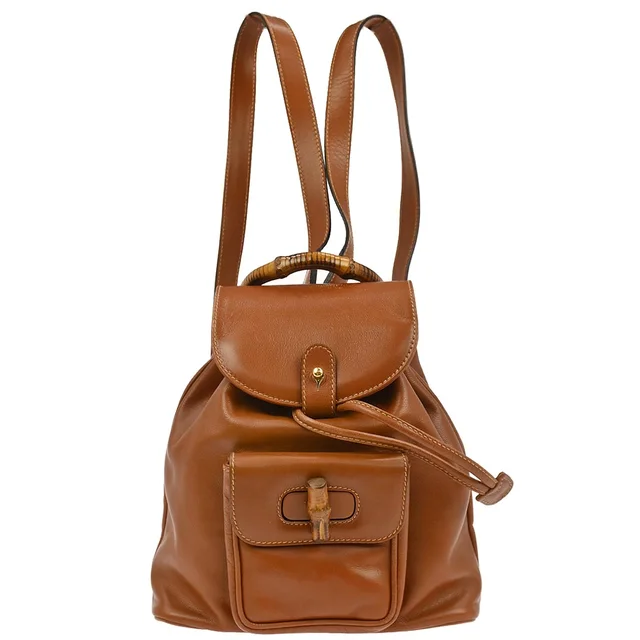 Gucci Brown Leather Bamboo Backpack in Brown Leather from AMORE Vintage Tokyo
