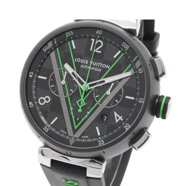 Louis Vuitton Tambour Chronograph Damier Graphite Lace Black SS Rubber Watch in Black from The Reluxe