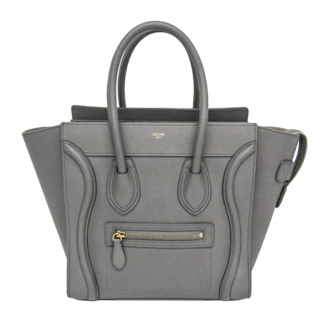 Celine Luggage Micro Shopper 167793 Women's Leather Handbag Gray in Gray Leather from Elady