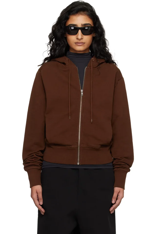 Brown Slim Zip Up Hoodie