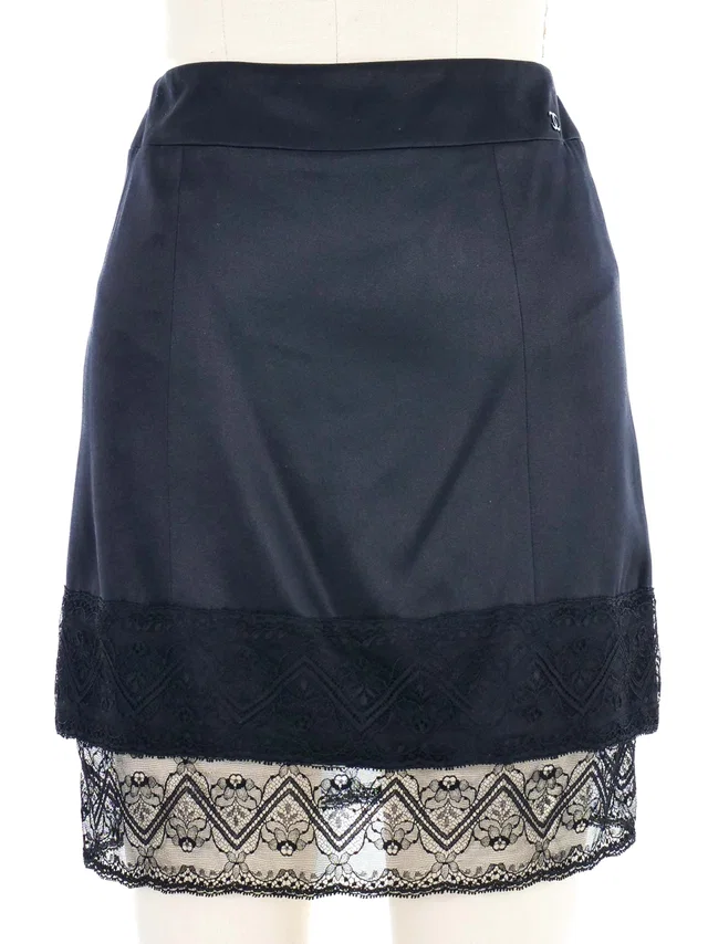 2003 Chanel Lace Trimmed Satin Skirt in Satin from Arcade Vintage